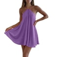 thumbnail image 1 of EYNMVR Women's Mini Dress Halter Neck Sleeveless Tie Backless Swing Flowy Beach Dresses Summer Vacation Clothes, 1 of 4