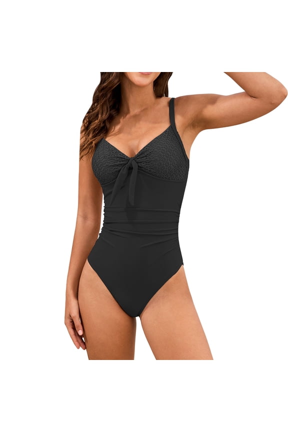 Women's One Piece Swimsuit V Neck Color Block Underwire Push Up Ruching Tummy Control Back Cutout Retro Textured