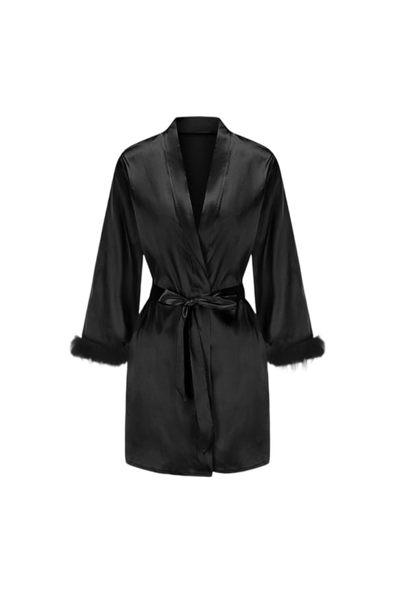 Women's Satin Robes Silk Kimono Bath Robe Short Ruffled Hem Bride Bridesmaid Sleepwear with Pockets
