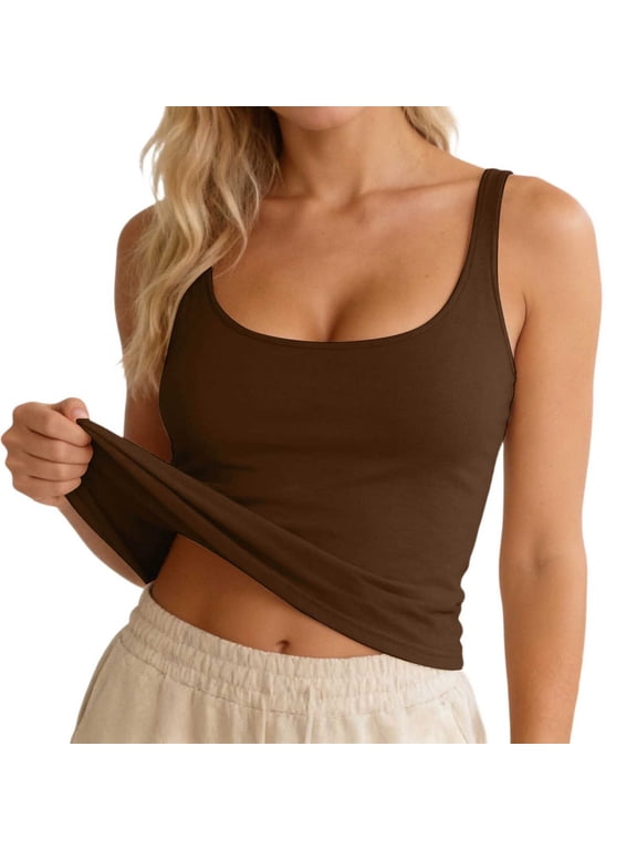 Women's Sleeveless Tank Top Form Fitting Scoop Neck Ribbed Knit Basic Cami Shirts