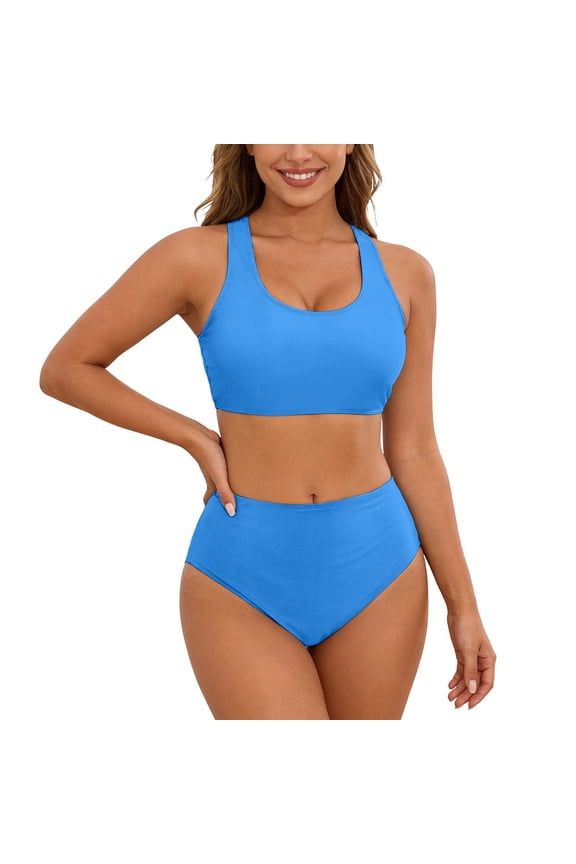 Women's Solid Racerback Athletic Bikinis Sporty Two Pieces Swimsuit Junior Girls Sports Bathing Suits