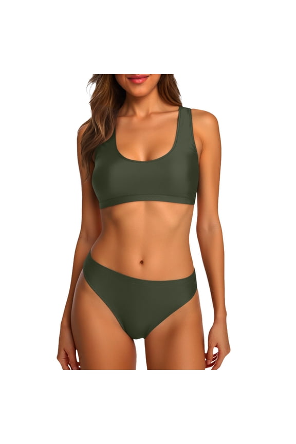 Women's Solid Racerback Athletic Bikinis Sporty Two Pieces Swimsuit Junior Girls Sports Bathing Suits