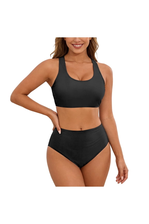Women's Solid Racerback Athletic Bikinis Sporty Two Pieces Swimsuit Junior Girls Sports Bathing Suits