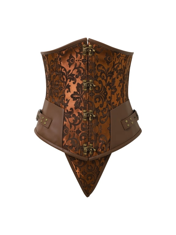 Women's Steampunk Vintage PU Leather Spiral Steel Bone Underbust Corset