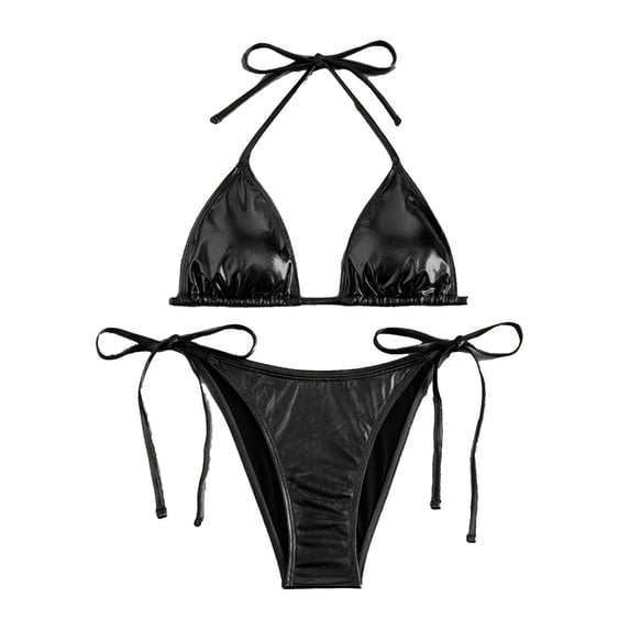 EYNMVR Women's Two Piece Metallic Triangle Bikini Set String Tie Side Swimsuit