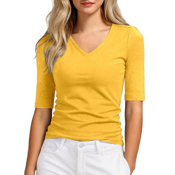 EYNMVR Women's V Neck T Shirts Slim Fitted Half Sleeve Tops Basic Tees