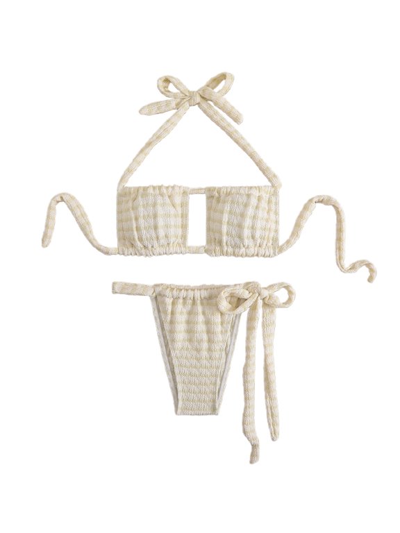 Womens Bandeau Crochet Bikini Sets Halter String Two Piece Swimsuits Cheeky Side Tie High Cut Bathing Suit 2026