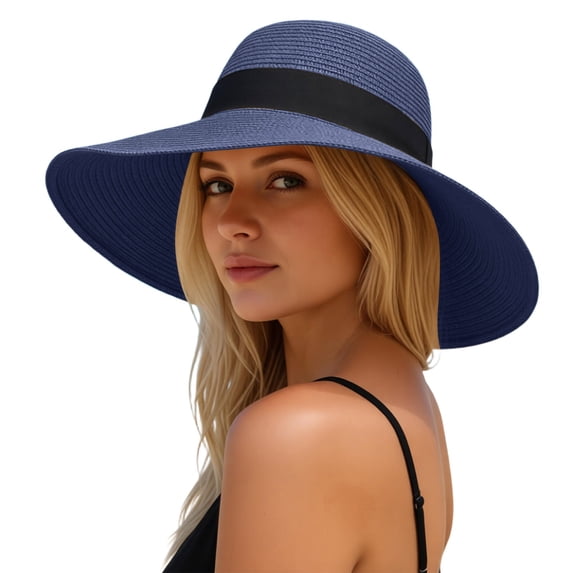 EYNMVR Womens Mens Wide Brim Straw Panama Hat Fedora Summer Beach Sun Hats UPF Straw Hat