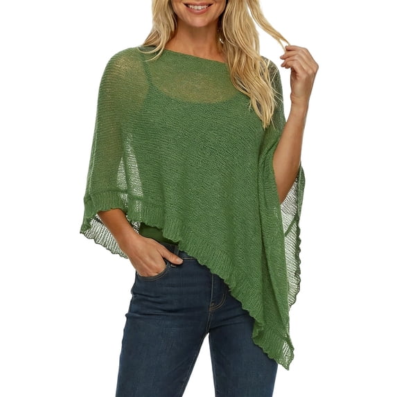 EYNMVR Womens Sheer Poncho Shrug Lightweight Knit Ruffle Pullover Sweater Top