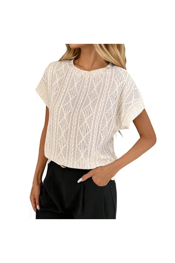Womens Summer Crochet Boho Crop Tops Short Sleeve Lightweight Knit Sweater 2026 Beach Vacation