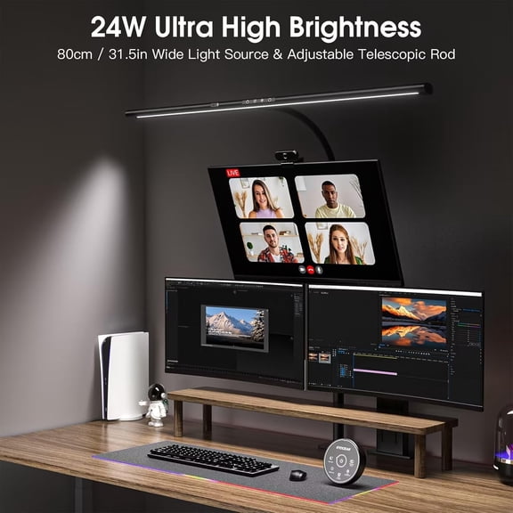 EYOCEAN Desk Lamp, 31.5" Wide 24W for Home Office, Gesture Sensing Control Desk Light, Dimmable & Color Temperature, Eye-Caring Office Lamp, Brightest Architect Light for Screen/Workbench