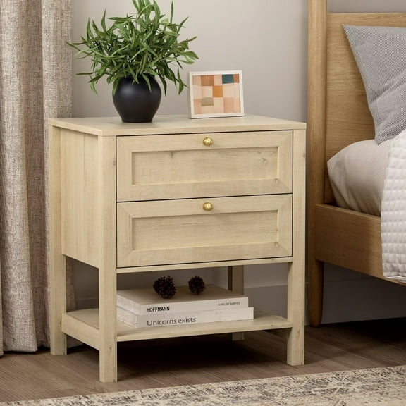 EYYTHUNG Tall Modern Nightstand with Drawer, Farmhouse Floor Night Stand with Open Shelf, Large Mid Century Wooden End Table, Light Oak