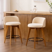 EYYTHUNG Adult Low Back Swivel Bar Stools Swivel Barstools Chenille Fabric Upholstered Set of 2, Beige