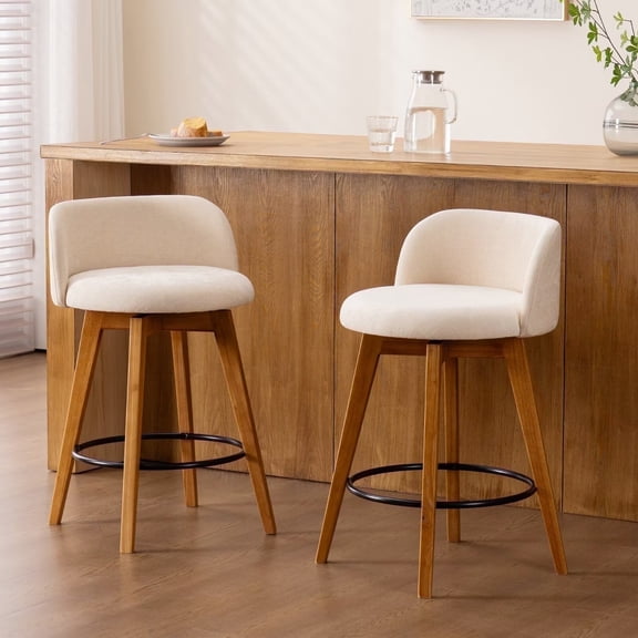 EYYTHUNG Adult Low Back Swivel Bar Stools Swivel Barstools Chenille Fabric Upholstered Set of 2, Beige