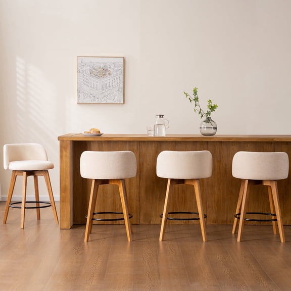 EYYTHUNG 26" Counter Height Bar Stools Set of 4 Mid Century Modern Farmhouse Swivel Barstools Chenille Fabric Upholstered, Beige