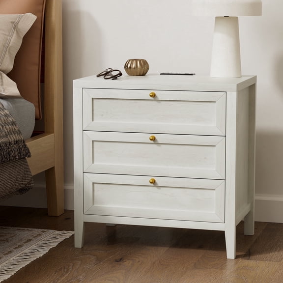 EYYTHUNG 3 Drawer Nightstand with Charging Station, Farmhouse Large Bedside End Table with Storage Drawers, Modern Wood Night Stand, Antique White