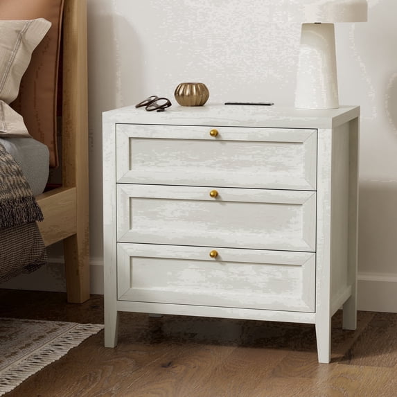 EYYTHUNG 3 Drawer Nightstand with Charging Station, Farmhouse Large Bedside End Table with Storage Drawers, Modern Wood Night Stand, Antique White