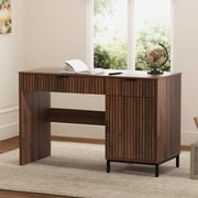 EYYTHUNG 47" Fluted Executive Desk, Modern Wood Home Office Desk with Charging Station, Drawer & Cabinet, Computer Writing Desk