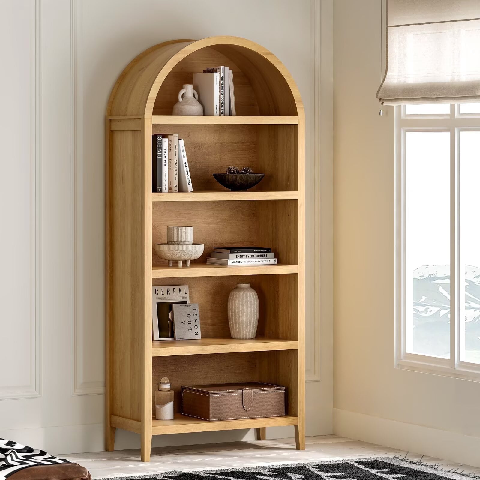 EYYTHUNG 5-Tier Arched Bookcase with Adjustable Shelves, 71" Tall