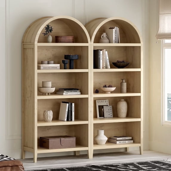 EYYTHUNG 5 Tier Arched Bookshelf Set of 2, 71" Tall Bookcase with Adjustable Shelves Wooden Storage & Display Cabinet, Freestanding Kitchen Pantry Organizer
