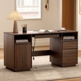 thumbnail image 1 of EYYTHUNG 59" Farmhouse Computer Desk, Wide Home Executive Desk with File Drawer & Open Storage & Power Outlet, Wooden Office Desk, Brown, 1 of 8