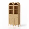 thumbnail image 1 of EYYTHUNG 67" Tall Arched Bathroom Narrow Storage Cabinet, Farmhouse Freestanding Tower Cabinet with Door and Drawer, Space Saving Organizer, Natural Oak, 1 of 6