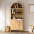 thumbnail image 1 of EYYTHUNG 71" Tall Arched Cabinet Modern Farmhouse 5-Tier Arched Bookcase Storage Display Cabinet with Faux Marble Top, Natural Oak, 1 of 7