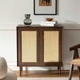 thumbnail image 1 of EYYTHUNG Accent Storage Cabinet with Rattan Doors, Small Wood Cabinet Decorative Buffet Farmhouse Credenza, Walnut, 1 of 5