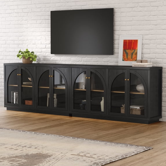 EYYTHUNG Arched Storage Cabinet, Modern Sideboard Buffet, Accent Display with Acrylic Door, Black Oak