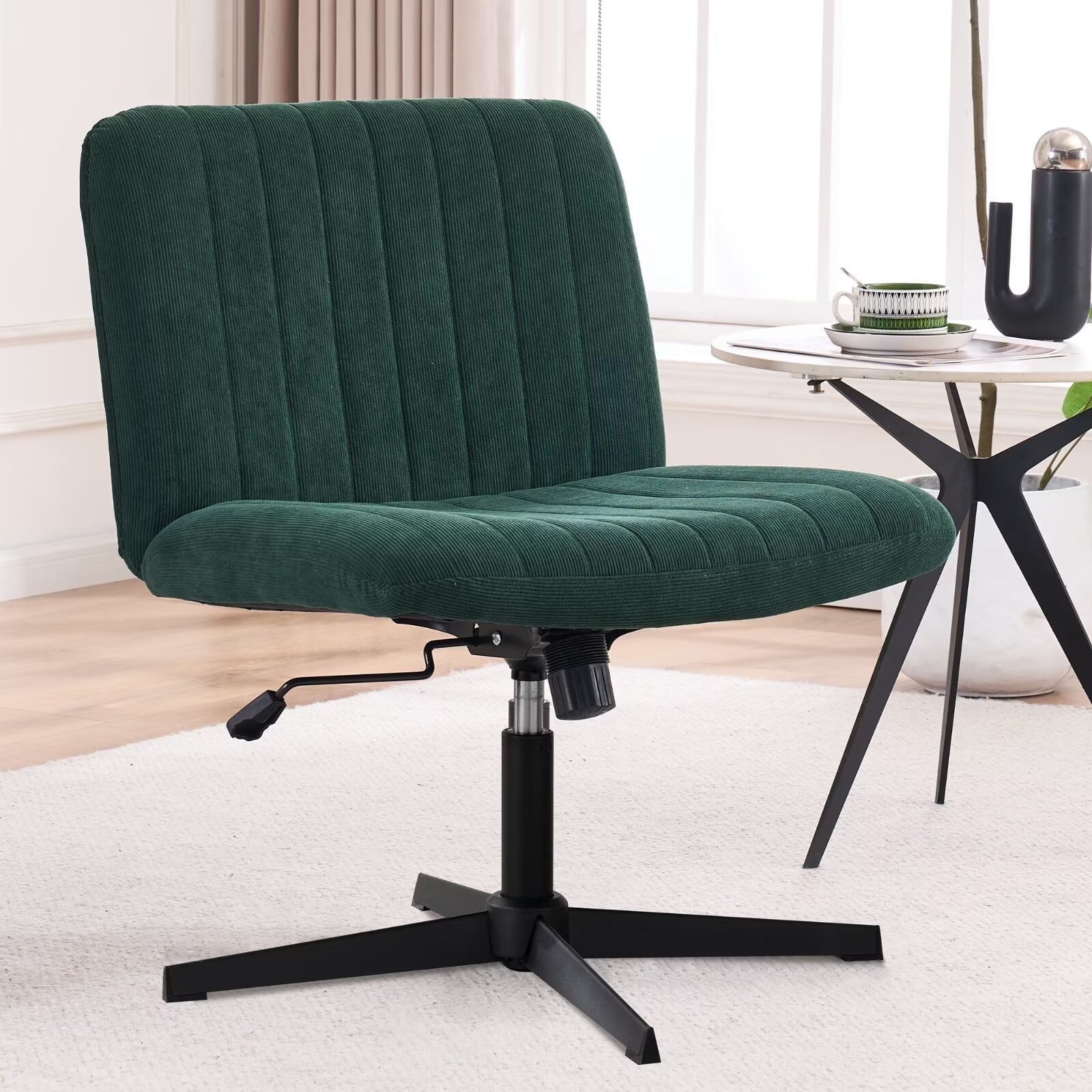 EYYTHUNG Armless Velvet Mid-Back Office Chair, Adjustable Seat and Cushion, Dark Green (Set of 1)