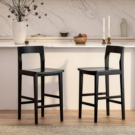 EYYTHUNG Bar Stools Set of 2, Farmhouse 25-Inch Mid Century Modern Barstools, Counter Height Stools, Black