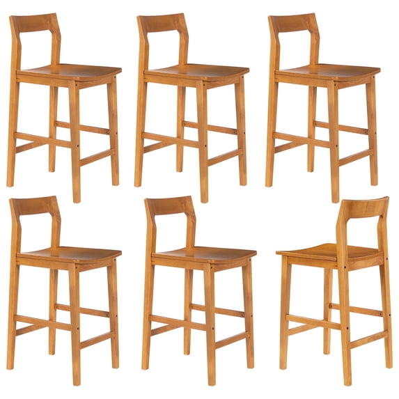 EYYTHUNG Farmhouse Mid Century Modern Adult Mid Back Stain Resistant Bar Stools Set of 6, Dark Natural Oak
