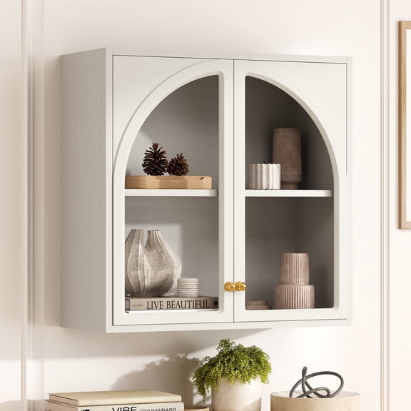 EYYTHUNG Bathroom Wall Cabinet, Medicine Cabinets with Arched Acrylic Door, Over Toilet Storage Cabinet with Adjustable Shelf, White