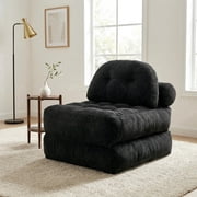 EYYTHUNG Black Folding Sofa Bed, Convertible Boneless Floor Chair with Dual Pillow & Handle, Foldable Lounge Chair with Back Support for Living Room, Apartment, Single Seater, Convertible