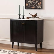 EYYTHUNG Black Storage Cabinet with Faux Marble Top & Adjustable Shelves, Modern Accent Cabinet Wooden Credenza Sideboard Buffet Cabinet