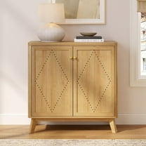 EYYTHUNG Buffet Cabinet with Storage Modern Credenza with 2 Doors and Adjustable Shelves Curved Design Accent Sideboard Media Console Cabinet, Natural Oak