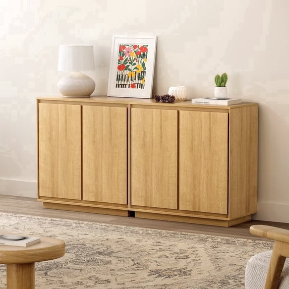 EYYTHUNG Buffet Storage Cabinet Set of 2, Sideboard Accent Cabinet Modern Credenza, Console Table, Natural Oak