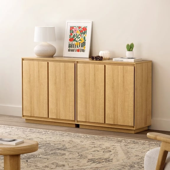 EYYTHUNG Buffet Storage Cabinet Set of 2, Sideboard Accent Cabinet Modern Credenza, Console Table, Natural Oak