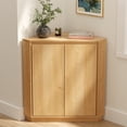 thumbnail image 1 of EYYTHUNG Corner Cabinet, Modern Handless Corner Floor Cabinet with 2 Doors and 2-Tier Shelves, Freestanding Narrow Organizer for Living Room Kitchen Bathroom, Natural Oak, 1 of 7