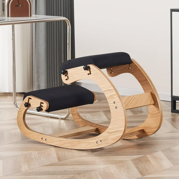 EYYTHUNG Ergonomic Kneeling Chair, Adjustable Wooden Seat for Home Office, Rocker Stool for Backache Relief, Black (Set of 1)