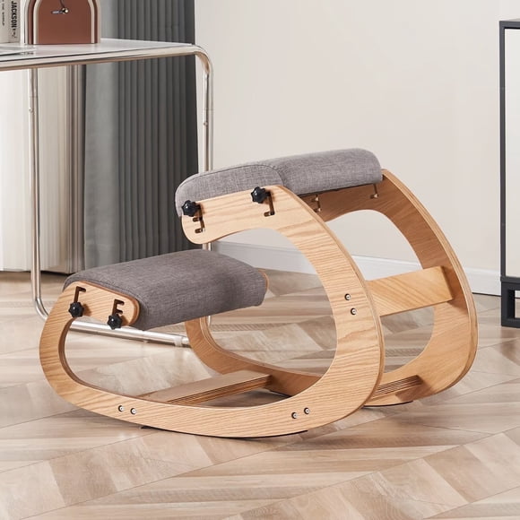 EYYTHUNG Ergonomic Kneeling Chair, Wood Rocker Stool for Indoor Residential Use, Adjustable Seat Height, Gray (Set of 1)