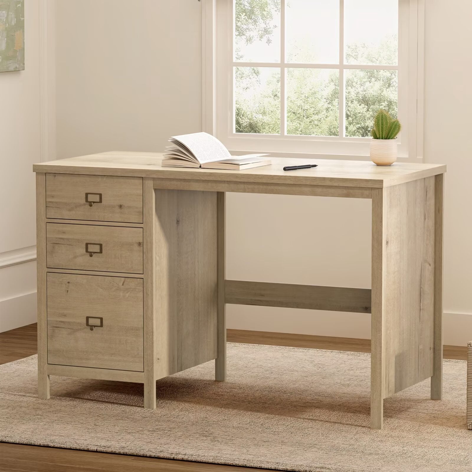 EYYTHUNG Executive Desk with Drawers, 47.2 x 21.7 in, Home Office Desk, Light Oak