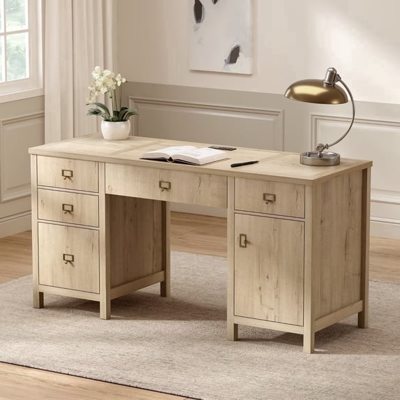 EYYTHUNG Executive Computer Desk with Drawers Brown 59.09 in Wood Grain for Home Office