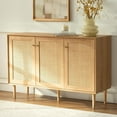 thumbnail image 1 of EYYTHUNG Farmhouse 3-Door Rattan Storage Cabinet, Solid Wood Entryway Buffet Sideboard, 1 of 8