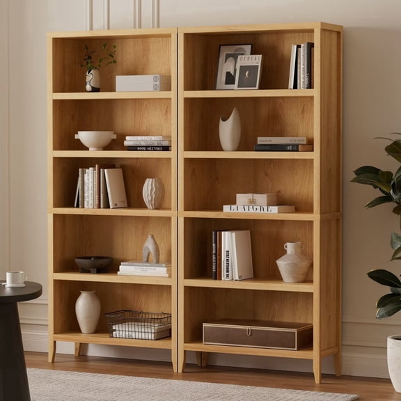 EYYTHUNG Farmhouse 71" Tall Bookshelf Set of 2, Large Freestanding Wooden Open Bookcase with Adjustable Shelf, Wood Display Book Shelf, Natural Oak