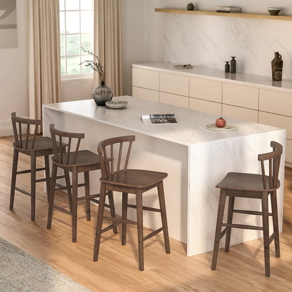 EYYTHUNG Farmhouse Bar Stools, Ergonomic Curved Back and Stain Resistant, Brown