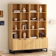 thumbnail image 1 of EYYTHUNG Farmhouse Bookshelf with Doors Cabinet, 71" Tall Storage Cabinet Bookcase 4 Tier Adjustable Shelves Storage Wooden Book Case, Natural Oak, 2pcs, 1 of 7