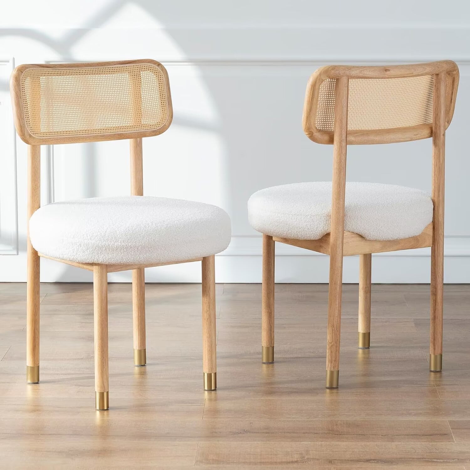 EYYTHUNG Farmhouse Dining Chairs Set of 2 with Cane Curved Back ...