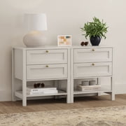 EYYTHUNG Farmhouse Nightstand Set of 2, Wooden Farmhouse Floor Night Stand with Storage Drawers and Open Shelf, Bedside Table, Antique White