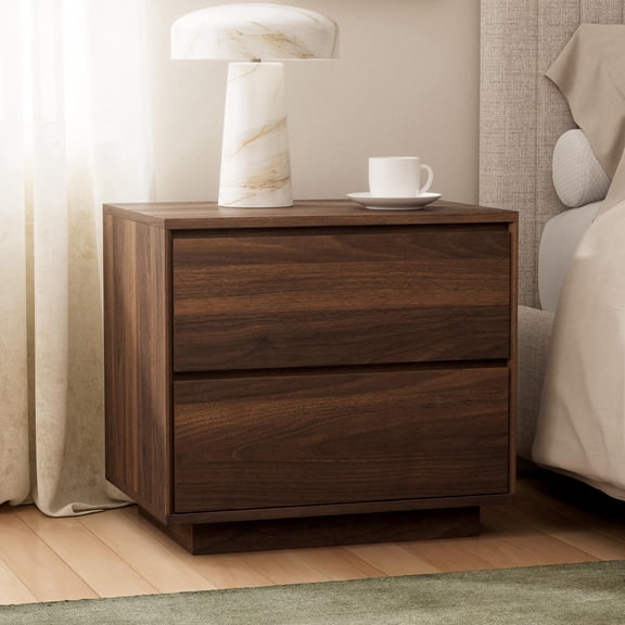 EYYTHUNG Farmhouse Nightstand with 2 Drawers, 21.6" Large Wooden Bedside Table with Storage Drawers, Modern Bedside End Table, Brown